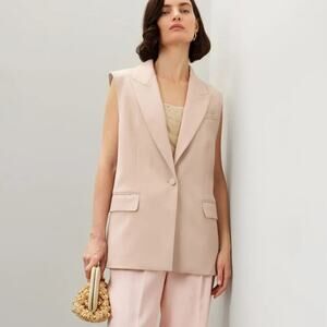 Adam Lippes Suiting Vest Oversized Fit Peak Lapel Sleeveless Blazer Beige 2